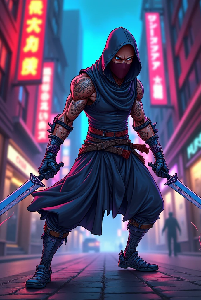 human half Cyborg ninja cantoon blurbackground