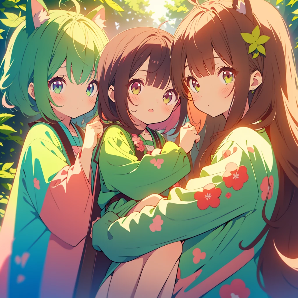 Niji, (1 girl:1.4), (JW3), squirrel girl:1.3, (hairy:1.5),light brown fur, Body hair, (Thick thighs:0.5), (whole body:1.1), Perfect lighting, (masterpiece), (ultra deTailed), Eye contact, blush, Long hair, kimono clothes, lying on the ground, Solitary,Pants, squirrel tail, squirrel leg:1.2, Long skirt, barefeet, Flower Anklet,outdoor, outdoor, The Peak, full body, Ultra HD,rest, (((conjoined_dicephalus))), (((two_heads)))