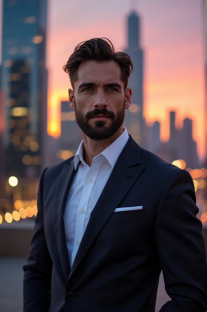 A handsome and hot man with set beard and
