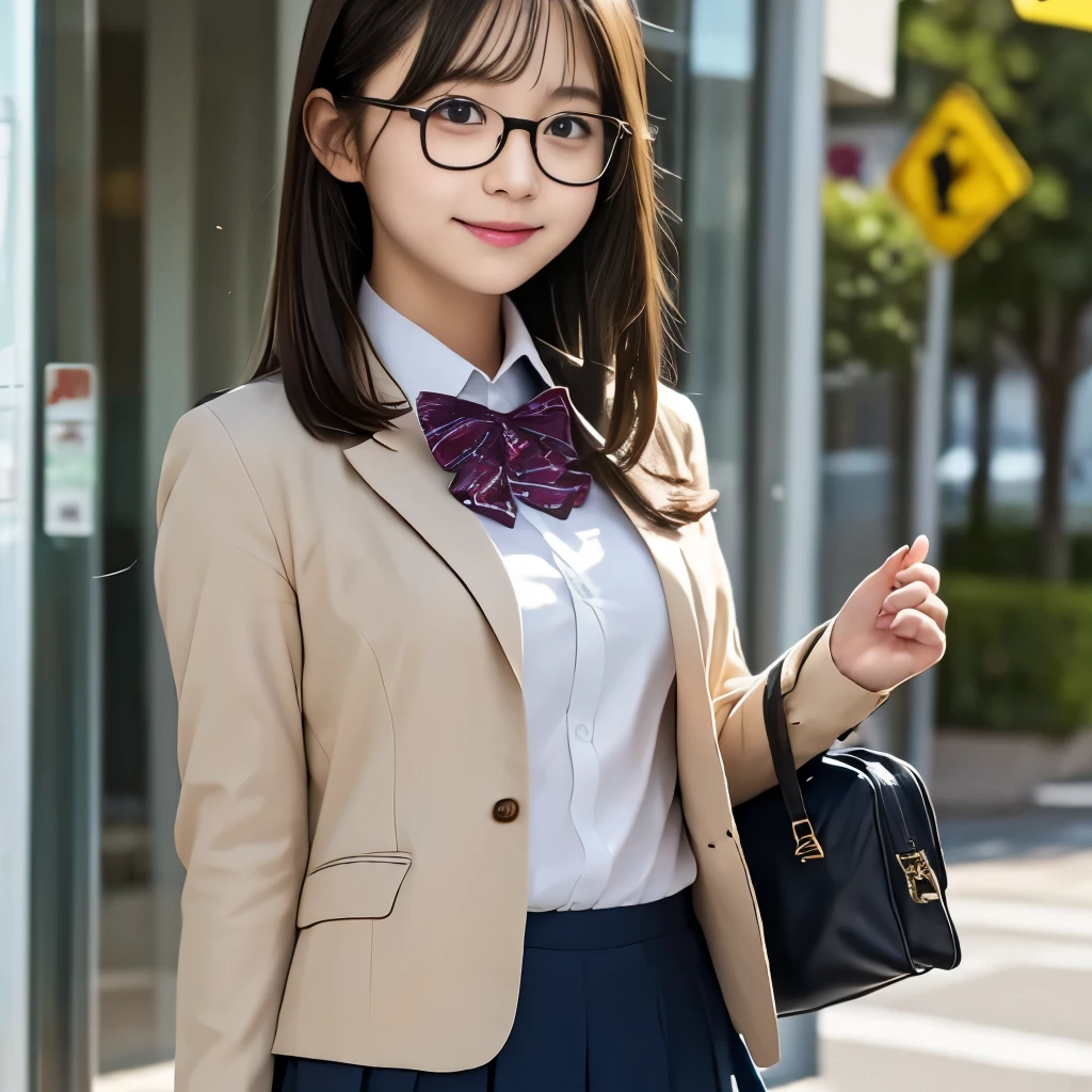 cute、high school girl、Idol、uniform、blazer、mini skirt、See through、Fluttering in the wind、I wear frameless glasses