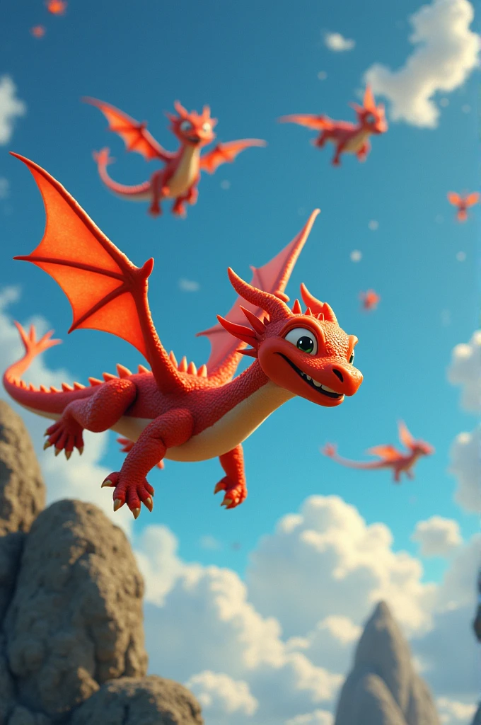 . They cheer and fly together. “Spark’s friends were amazed and they all flew together in joy!” 19:16 Same dragon