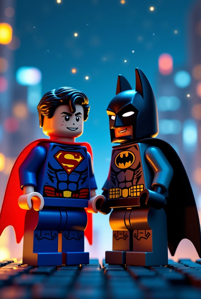 Superman and Batman in lego art, night