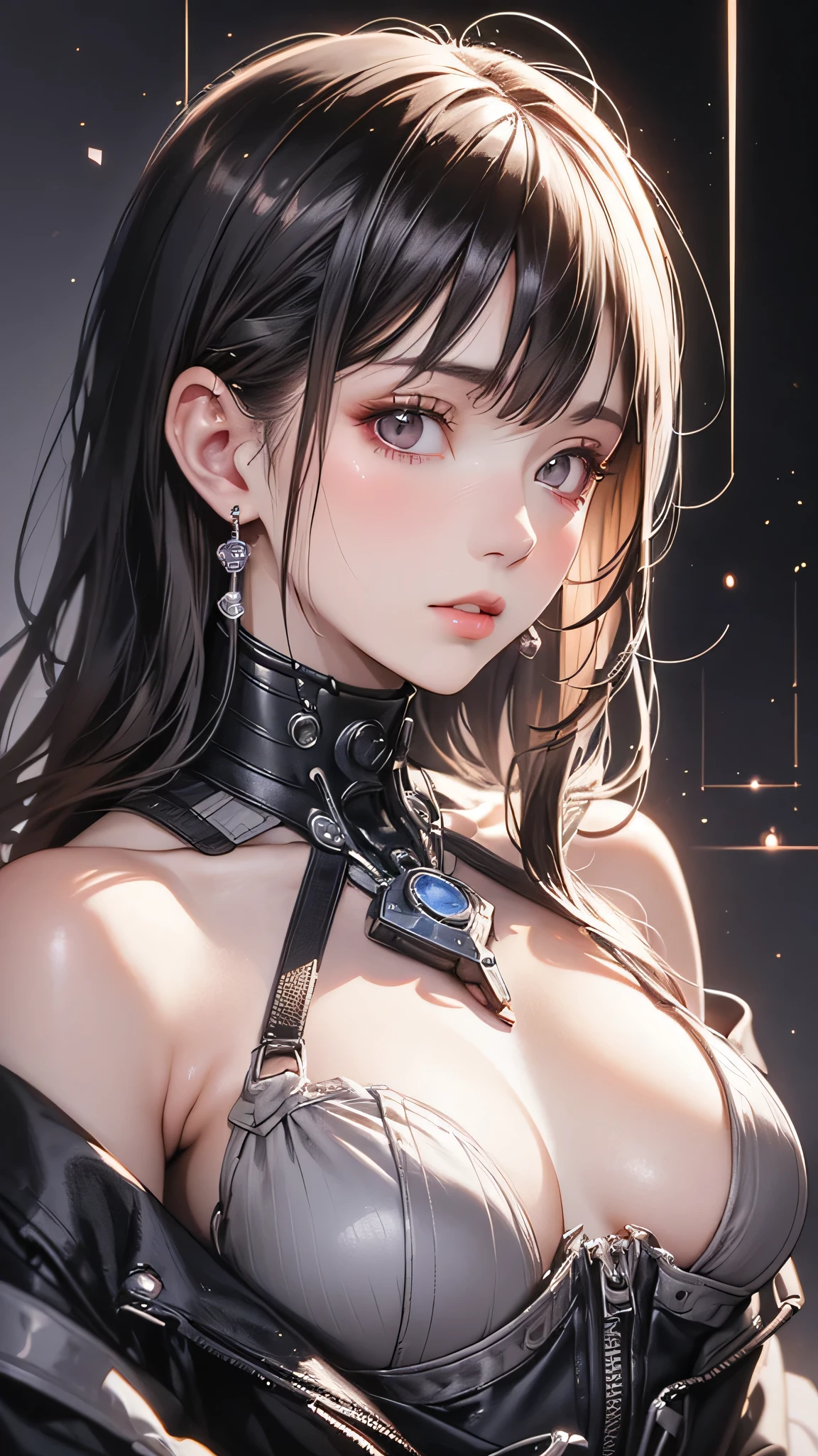 (One person:1.3), alone, Delicate and realistic skin, Fine skin, Mid-chest, Official Art, Unified 16k wallpapers, Super detailed, beauty and aesthetics, beauty, masterpiece, Highest quality, In Cyberpunk City, Great atmosphere, A calming color palette, Peaceful mood, Soft Shadows, Glamour
