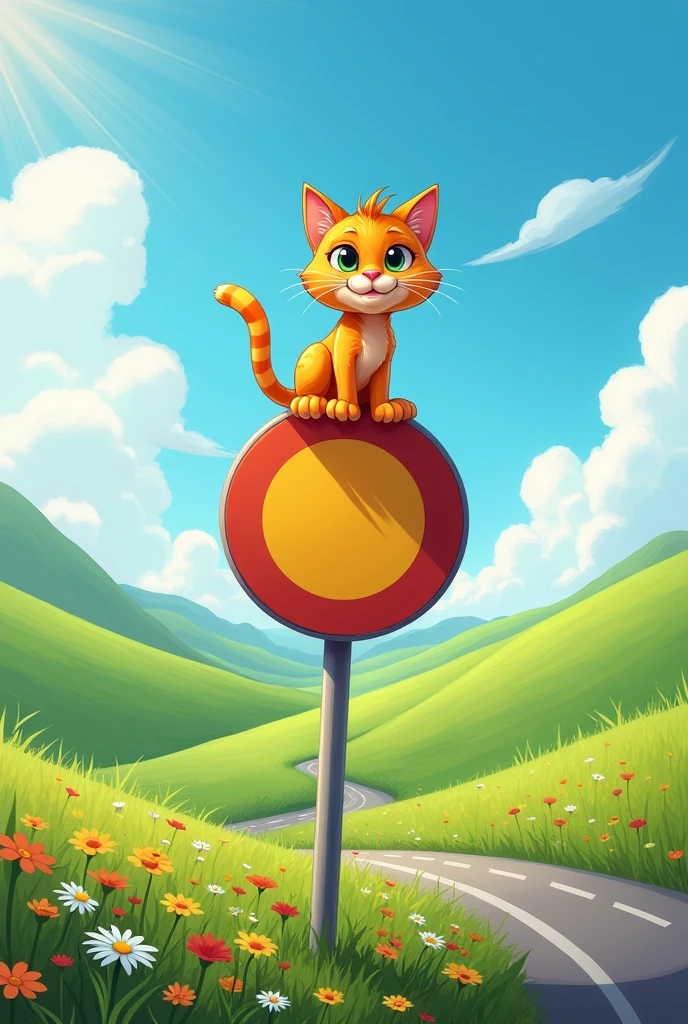 road sign cat attention