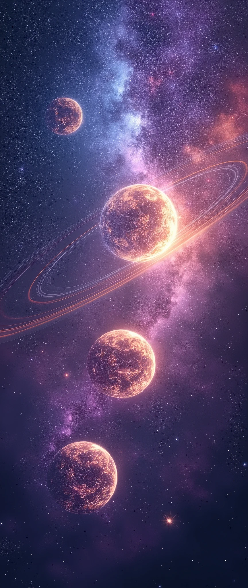 Galaxy photo, Planetary alignment, Planets in a row, galaxy ocean, Detailed Universe, Fantastic Light, (Highest quality:1.2, Very detailed, Ultra-high resolution, High Contrast, masterpiece:1.2, Best aesthetics),