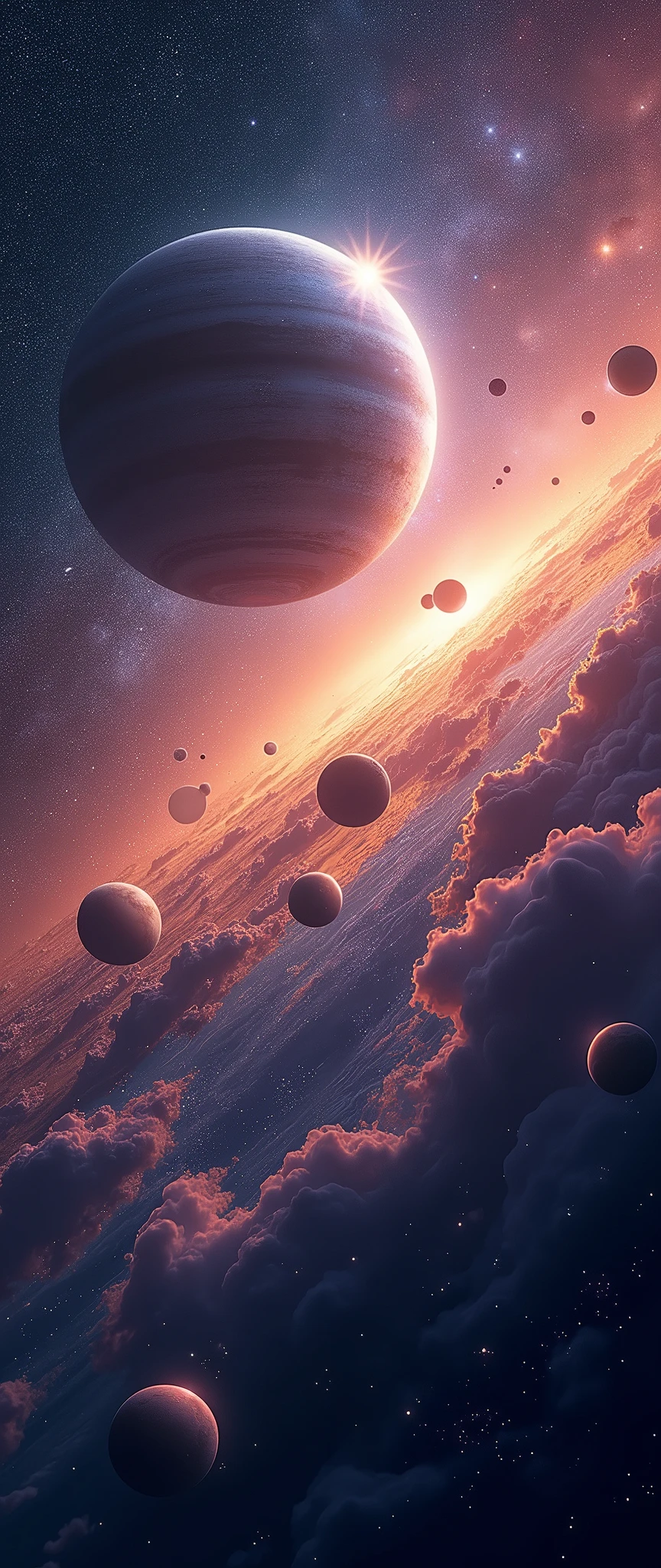 Galaxy photo, Planetary alignment, Mr.々The planets lined up, galaxy ocean, Detailed Universe, Fantastic Light, (Highest quality:1.2, Very detailed, Ultra-high resolution, High Contrast, masterpiece:1.2, Best aesthetics),