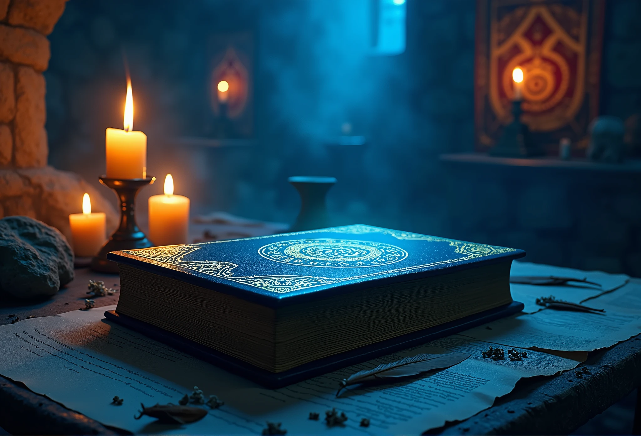 Blue medieval closed text