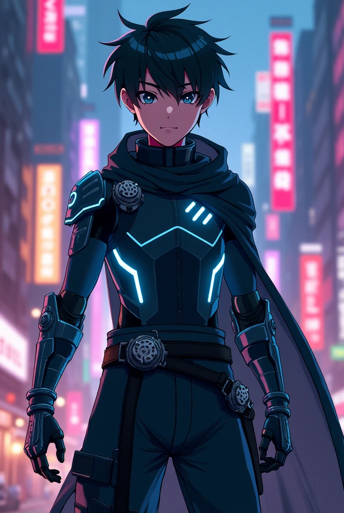 boy human half Cyborg ninja persona5 blurbackground full body