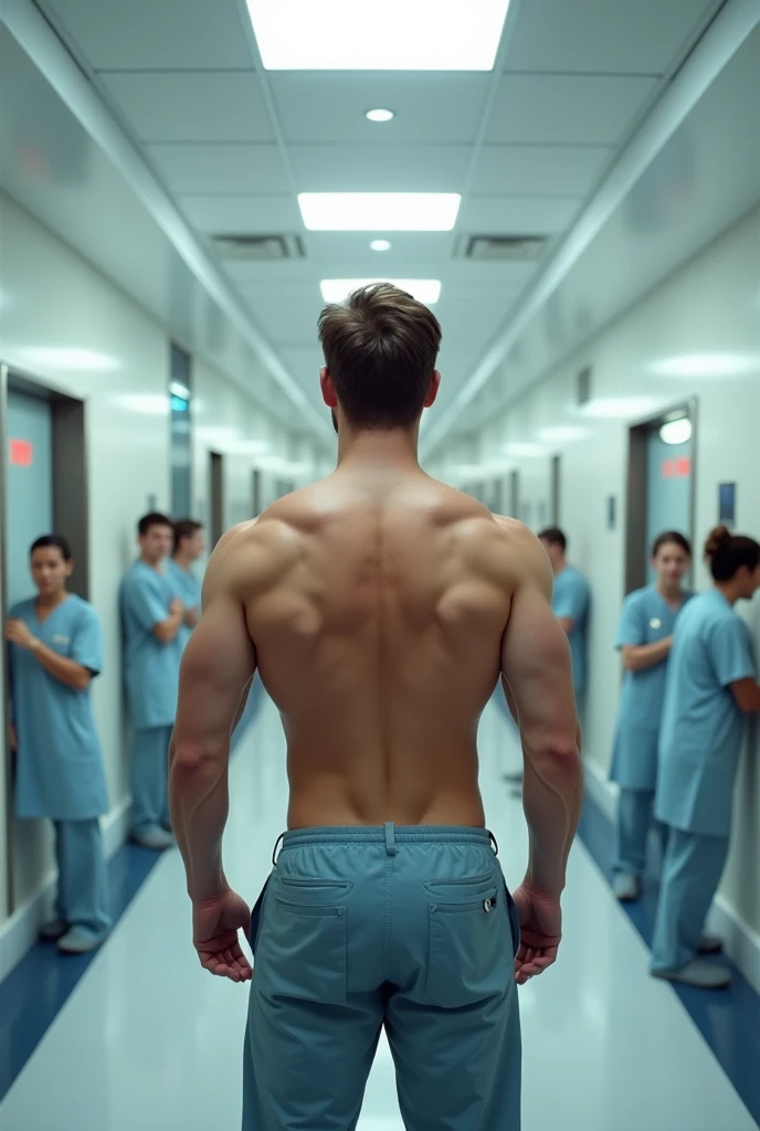 Chris Hemsworth strips down to show off his butt and naked body in the middle of a hospital