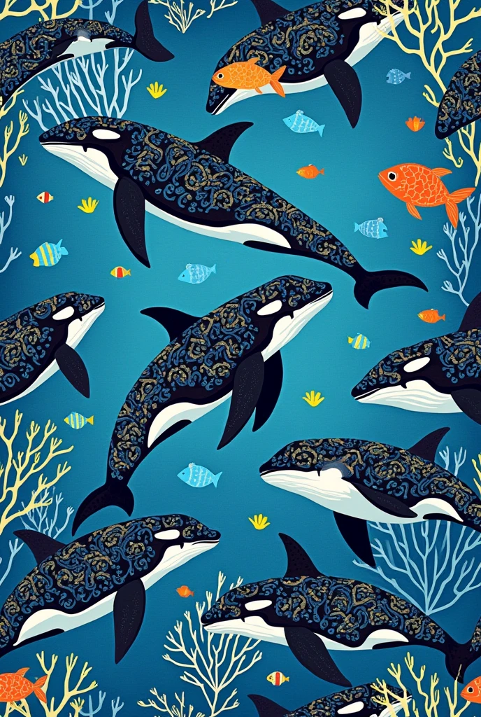 textile print design on capture killer whale awareness