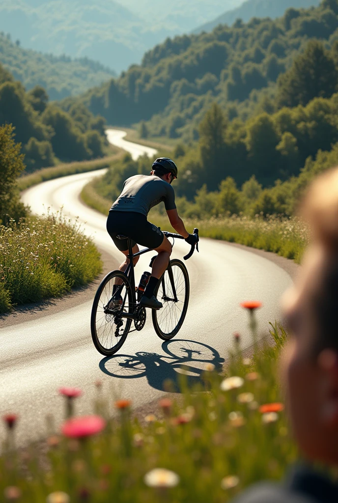 Bike cornering without driver looking at person who see