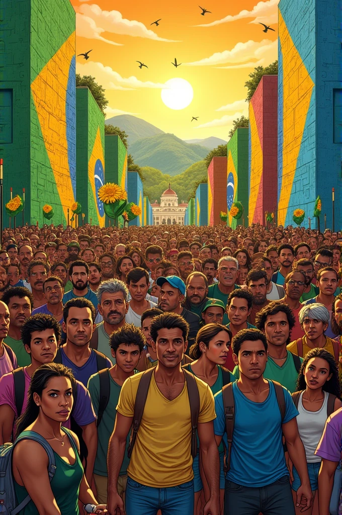 The &#39;walls of Brazil&#39; are an analogy to its strength and resilience. Brazilian citizens are seen as resistance and unshakable patriotism. Create an illustration for this stanza 
