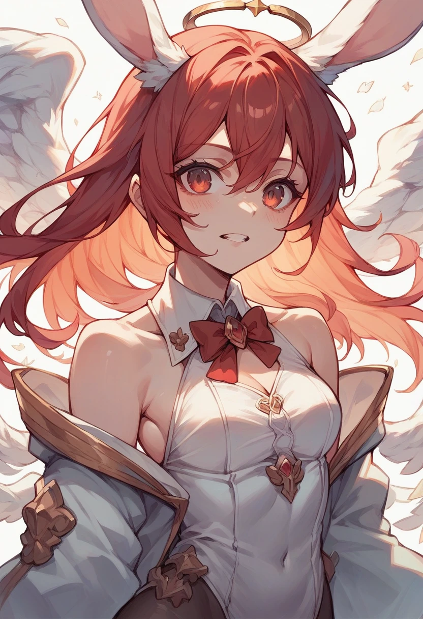 Anime bunny girl red hair angel wing