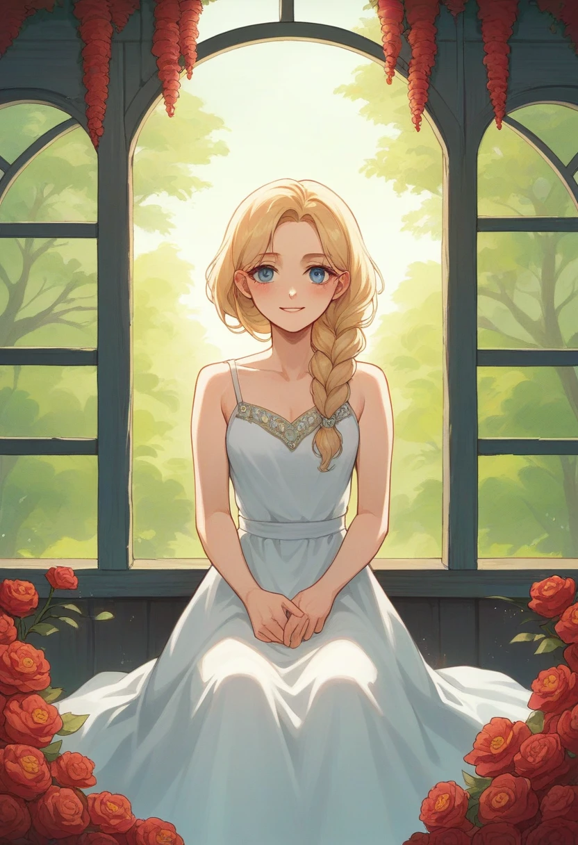 A Russian beauty in a beautiful kokoshnik embroidered with silver threads, pearls and other precious stones, red flowers with green leaves and golden suns. In an elegant traditional sundress, red and white, embroidered with gold patterns. With blonde hair in a long braid and with a slight blush on her cheeks, with expressive blue eyes and a slight smile, she holds a napkin in her hands on which she embroiders patterns, Slavic style, folk decorations, traditional aesthetics. He is sitting in a hut by the window, there is a flowering tree outside the window. A frame from a movie, movie lighting, real photography —ar 9:16 —quality 2 —stylize 750 —v 6.1
#Midjourney