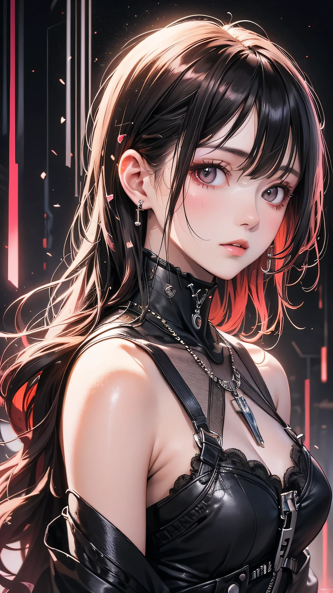 (One person:1.3), alone, Delicate and realistic skin, Fine skin, Mid-chest, Official Art, Unified 16k wallpapers, Super detailed, beauty and aesthetics, beauty, masterpiece, Highest quality, In Cyberpunk City, Great atmosphere, A calming color palette, Peaceful mood, Soft Shadows, Glamour