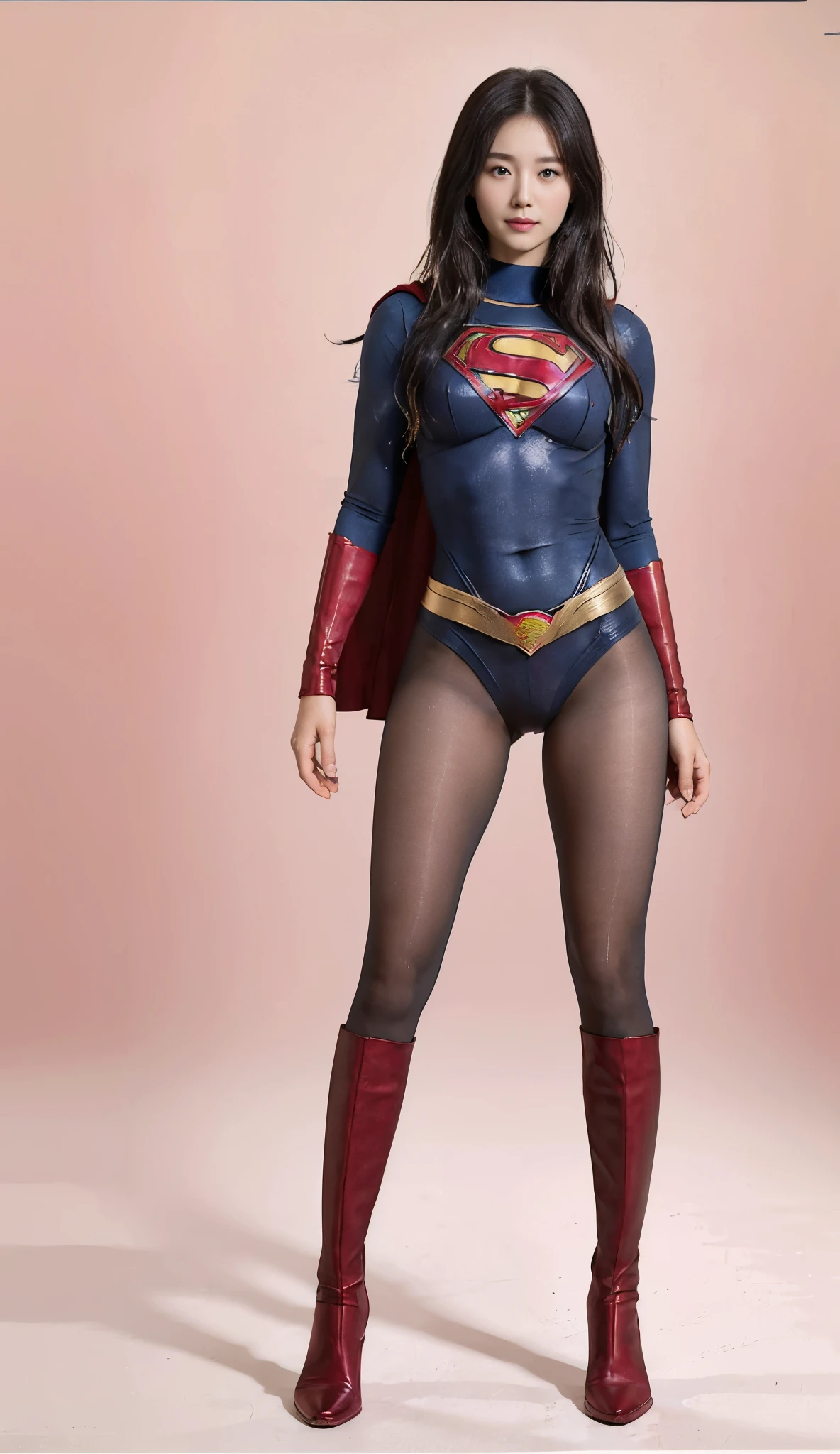 No background、(((Beautiful legs in black tights.)))、(((Legally express the beauty of your smile)))、((((Make the most of your original images)))、(((Supergirl Costume)))、(((Beautiful Hair)))、(((suffering)))、(((Please wear black tights....、Wear red boots)))、((Best image quality、8k))、((Highest quality、8k、masterpiece:1.3))、(((Preserve background )))、Sharp focus:1.2、Beautiful woman with perfect figure:1.4、Slim Abs:1.2、Wet body:1.5、Highly detailed face and skin texture、8k