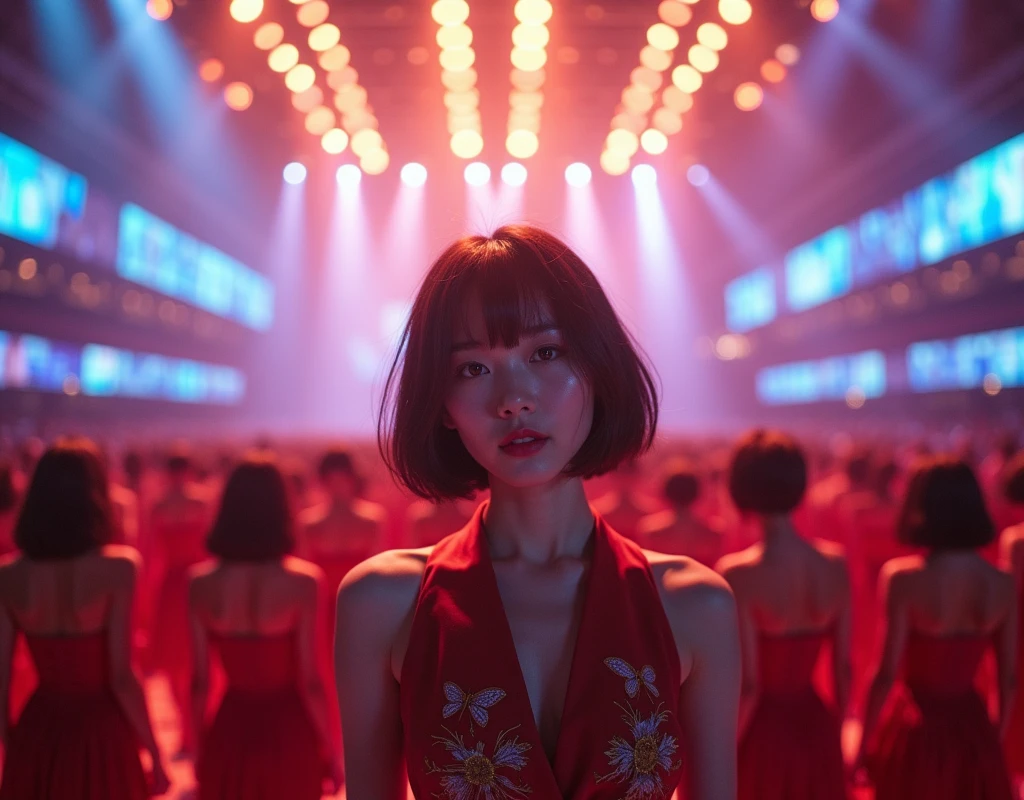[Japanese Clone girls=Myself], [Perfect Clone girls Raw Photography Art], [16K, Highest quality, Ultra-high resolution], (((Unrealistic, Unprecedented sight, (((A World of Myself Proliferation, Ultra-realistic)))))), (Japanese, woman, 22-year-old, Saito-Asuka), ((Small face, Brown and black hair, Short Hair)), ((Very beautiful detailed girls, Accurate body structure, Very detailed and perfect super busty body)), ((amazing super big tits, Large, swelling breasts)), (Dark Eyes, Mature face, Cute Smile, A gentle gaze), (Happy laughter), (((((Very detailed, 1girl-1,000,000,000,000,000,000,000,000,000,000,000,000,000cloning girls))))), (((((A very detailed and precise description of the doppelganger, Perfectly the same girl, The exact same smile, Perfect same hair, Perfect same clothes, Exactly the same height, Perfect same super busty))))), (((((Myself only))))), [(Very detailed,№１group, on stage, アイドルgroup, Nogizaka46's stage costumes, 30,000Myself), (Very detailed,№２group, Audience seats, Pale pink camisole, 150,000,000Myself) ] ((Perfect description, Smiling face, hug, wave hands, Matching poses, Matching dance)), (((Very detailed, Super crowded in a different dimension, Abnormal crowding, Super crowded))), (Large Concert Hall, Spotlight, Live Stage Lighting), (((Wide field of view, Very detailed and clear hyper-perspective drawing)))),top view