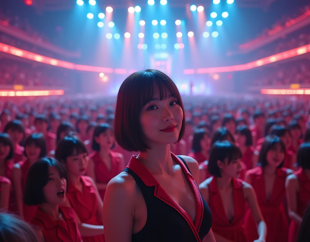[Japanese Clone girls=Myself], [Perfect Clone girls Raw Photography Art], [16K, Highest quality, Ultra-high resolution], (((Unrealistic, Unprecedented sight, (((A World of Myself Proliferation, Ultra-realistic)))))), (Japanese, woman, 22-year-old, Saito-Asuka), ((Small face, Brown and black hair, Short Hair)), ((Very beautiful detailed girls, Accurate body structure, Very detailed and perfect super busty body)), ((amazing super big tits, Large, swelling breasts)), (Dark Eyes, Mature face, Cute Smile, A gentle gaze), (Happy laughter), (((((Very detailed, 1girl-1,000,000,000,000,000,000,000,000,000,000,000,000,000cloning girls))))), (((((A very detailed and precise description of the doppelganger, Perfectly the same girl, The exact same smile, Perfect same hair, Perfect same clothes, Exactly the same height, Perfect same super busty))))), (((((Myself only))))), [(Very detailed,№１group, on stage, アイドルgroup, Nogizaka46's stage costumes, 30,000Myself), (Very detailed,№２group, Audience seats, Pale pink camisole, 150,000,000Myself) ] ((Perfect description, Smiling face, hug, wave hands, Matching poses, Matching dance)), (((Very detailed, Super crowded in a different dimension, Abnormal crowding, Super crowded))), (Large Concert Hall, Spotlight, Live Stage Lighting), (((Wide field of view, Very detailed and clear hyper-perspective drawing)))),top view