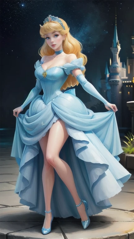 ((1 girl)), Masterpiece, (high quality, best render), (beautiful girl, cinderella), (bomb, pin-up style), hot, floss, perfect body, 4k hd, disney princess, beautiful female princess, anime princess, hd artwork, official art, disney cartoon, beautiful princess, long thin legs, large breasts, sexy pose, vibrant colors, a cartoon princess in a short blue dress , she has pale skin cinderella, disney character, disney character style, disney's princess, disney art style, disney artstyle, anime princess, fantasy, full dress, on a giant chessboard,