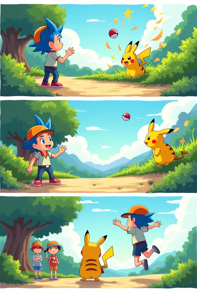 create an illustration of how to catch pokemon with 4 picture steps