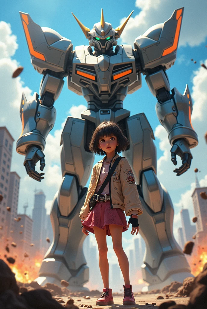 absurdres, highres, ultra detailed, (girl:1.3), mecha, regular, stylish, battle