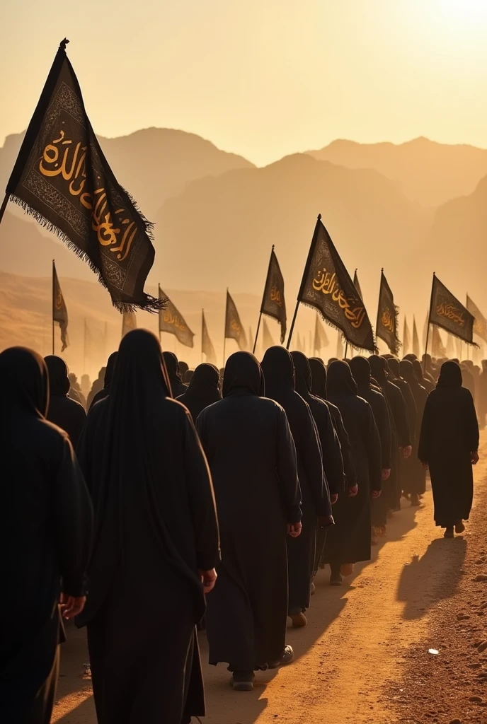 A photo of the procession of people in Arbain who are on the road to Karbala and