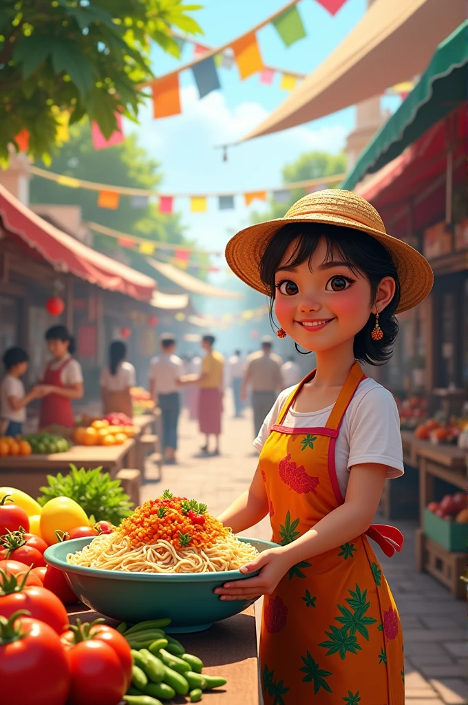 A simple picture of Bun Pha Wet with few details and looks colorful.
