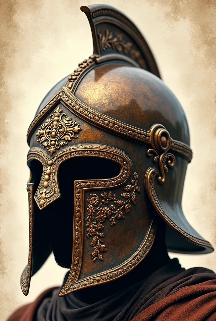 An antic solder helmet art is one color and has a transparent background.