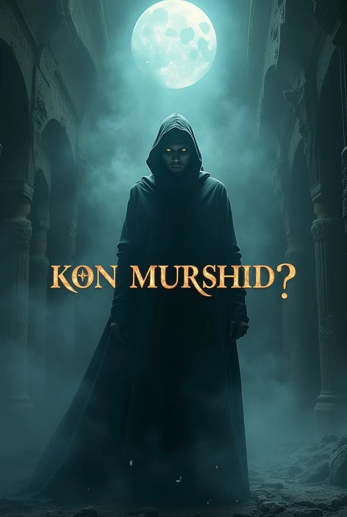 Make Movie Poster Add text " Kon Murshid ? " mysterious background , high detailed 8k quality
