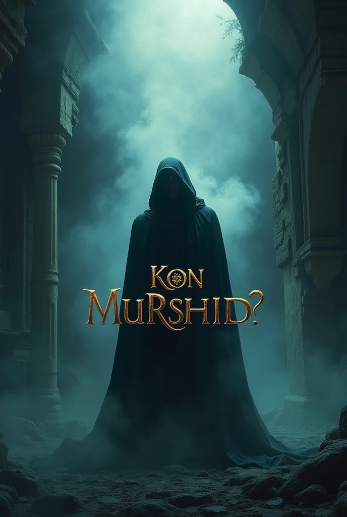 Make Movie Poster Add text " Kon Murshid ? " mysterious background , high detailed 8k quality
