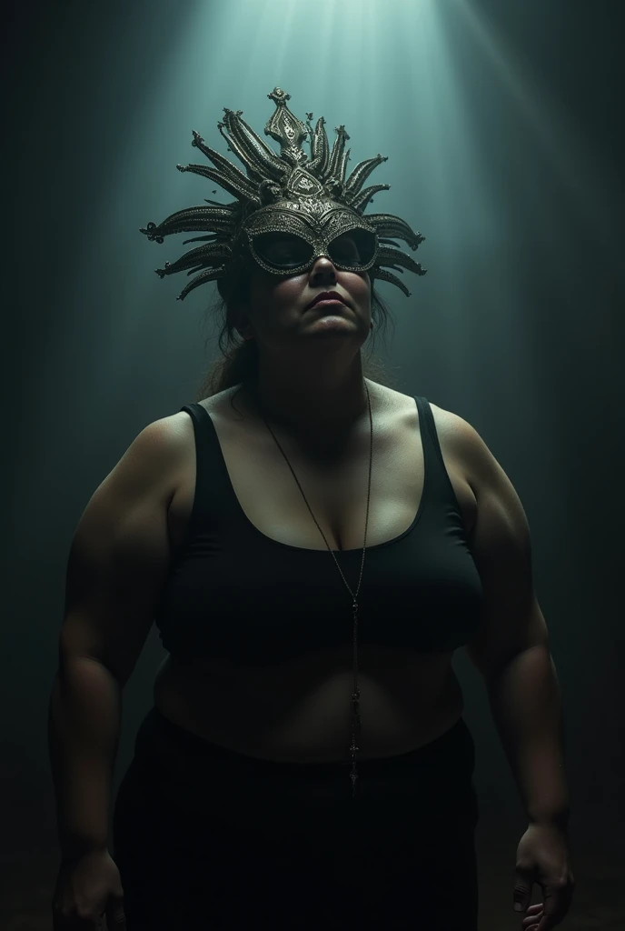 Women , 130kg , wear a mask, crying