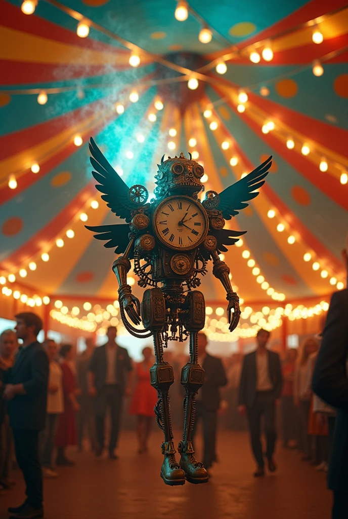 A sideshow of surreal, mechanical wonders—floating gears, steam-driven automata, and 1960s-inspired curiosities