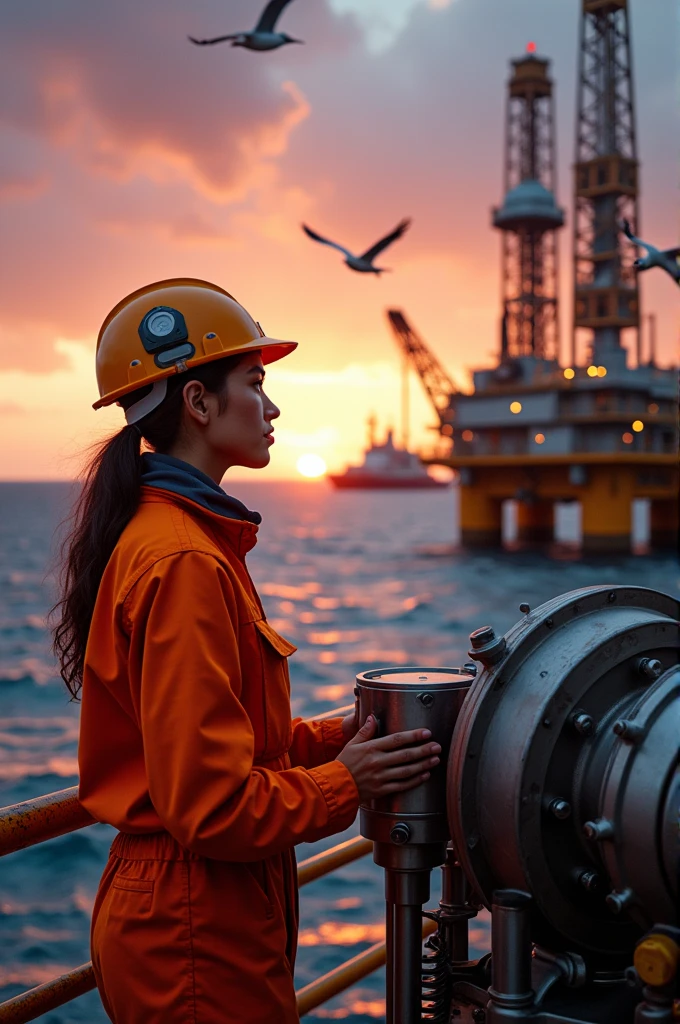 Oil and gas field engineer with wellhead in offshore