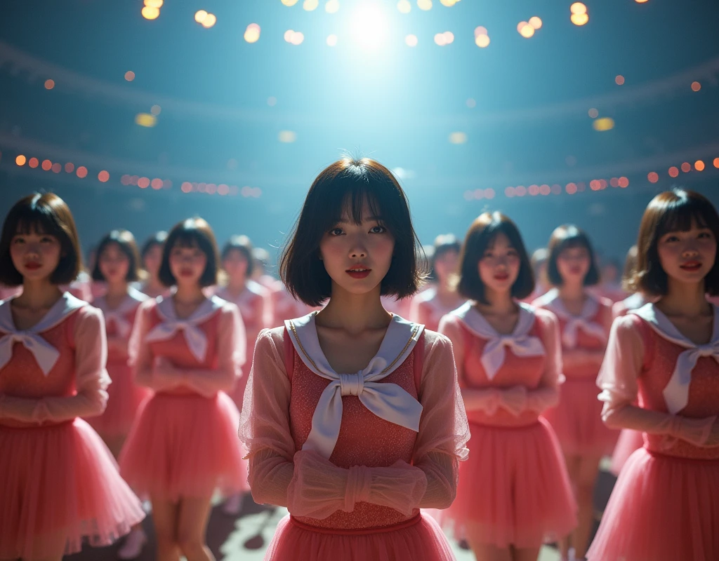 [Japanese Clone girls=Myself], [Perfect Clone girls Raw Photography Art], [16K, Highest quality, Ultra-high resolution], (((Unrealistic, Unprecedented sight, (((A World of Myself Proliferation, Ultra-realistic)))))), (Japanese, woman, 22-year-old, Saito-Asuka), ((Small face, Brown and black hair, Short Hair)), ((Very beautiful detailed girls, Accurate body structure, Very detailed and perfect super busty body)), ((amazing super big tits, Large, swelling breasts)), (Dark Eyes, Mature face, Cute Smile, A gentle gaze), (Happy laughter), [[(((((Very detailed, 1girl-1,000,000,000,000,000,000,000,000,000,000,000,000,000cloning girls))))), (((((A very detailed and precise description of the doppelganger, Perfectly the same girl, The exact same smile, Perfect same hair, Perfect same clothes, Exactly the same height, Perfect same super busty))))), (((((Myself only))))), (((Very detailed,№１group, on stage, アイドルgroup, Nogizaka46's stage costumes, 30,000Myself))), (((Very detailed,№２group, Audience seats, camisole, 150,000,000Myself)))]], (((Perfect description, Smiling face, hug, wave hands, Matching poses, Matching dance))), (((Very detailed, Super crowded in a different dimension, Abnormal crowding, Super crowded))), (Large Concert Hall, Illuminated by spotlights, Live Stage Lighting), (((Wide field of view, Very detailed and clear hyper-perspective drawing)))),top view, groupアイドル的集合写真