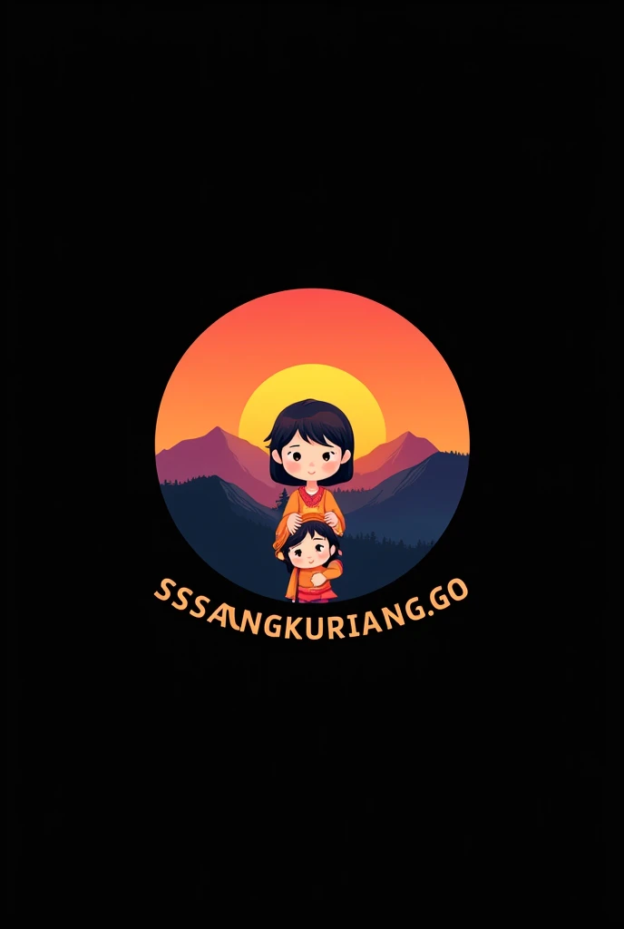 A mesmerizing, ultra-high-resolution logo design featuring a villager mascot in a circular pattern. The word "SSSANGKURIANG.GO" is prominently displayed in the center, with a sleek and minimalist style that showcases clean lines and intricate details. The background is a deep and rich black, allowing the vibrant and cinematic colors of the design to truly stand out. The overall effect is a professional, photo-realistic masterpiece reminiscent of a high-quality, perfectly capturing the essence of the mountain with a view ship.
