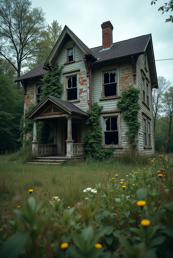 Abandoned old house with broken window 