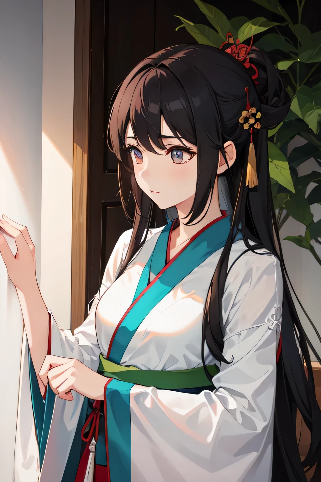 1 girl, (Hanfu), luminous, Side lighting, wallpaper,
