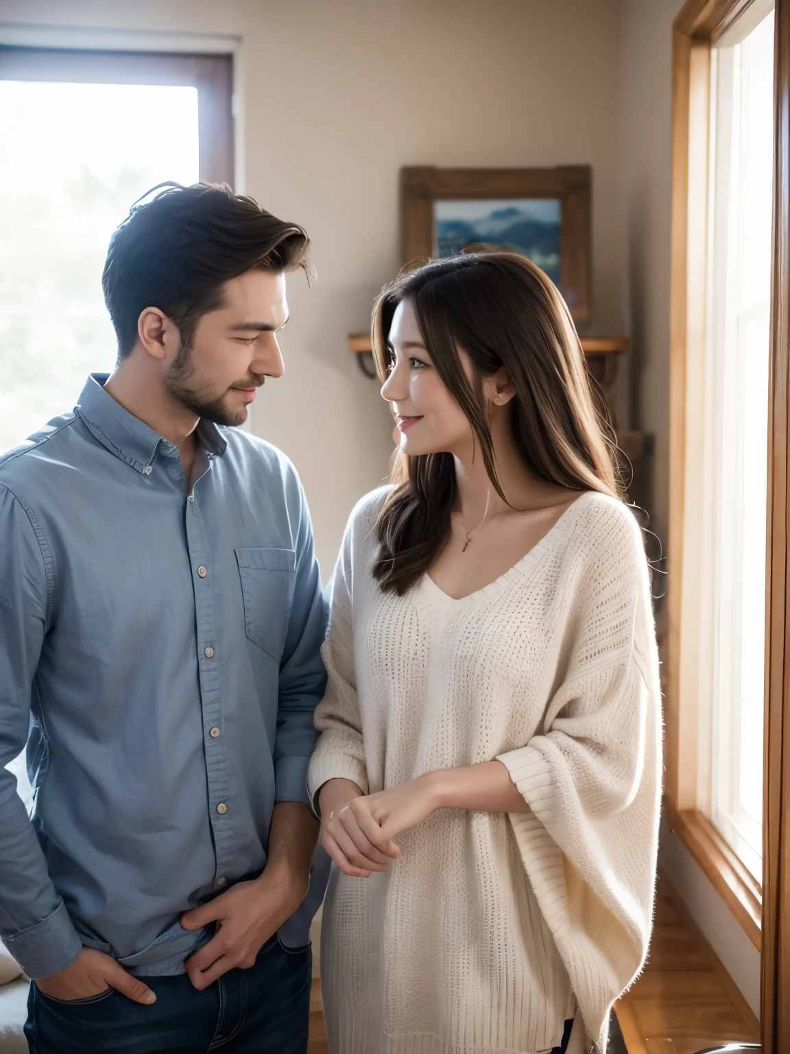 A couple discusses things at home