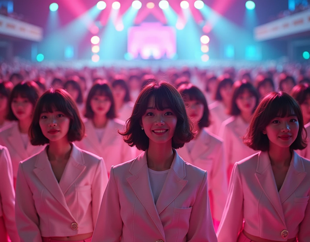 [Japanese Clone girls=Myself], [Perfect Clone girls Raw Photography Art], [16K, Highest quality, Ultra-high resolution], (((Unrealistic, Unprecedented sight, (((A World of Myself Proliferation, Ultra-realistic)))))), (Japanese, woman, 22-year-old, Saito-Asuka), ((Small face, Brown and black hair, Short Hair)), ((Very beautiful detailed girls, Accurate body structure, Very detailed and perfect super busty body)), ((amazing super big tits, Large, swelling breasts)), (Dark Eyes, Mature face, Cute Smile, A gentle gaze), (Happy laughter), [[(((((Very detailed, 1girl-1,000,000,000,000,000,000,000,000,000,000,000,000,000cloning girls))))), (((((A very detailed and precise description of the doppelganger, Perfectly the same girl, The exact same smile, Perfect same hair, Perfect same clothes, Exactly the same height, Perfect same super busty))))), (((((Myself only))))), (((Very detailed,№１group, on stage, アイドルgroup, Nogizaka46's stage costumes, 30,000Myself))), (((Very detailed,№２group, Audience seats, Pale pink camisole, 150,000,000Myself)))]], (((Perfect description, Smiling face, hug, wave hands, Matching poses, Matching dance))), (((Very detailed, Super crowded in a different dimension, Abnormal crowding, Super crowded))), (Large Concert Hall, Spotlight, Live Stage Lighting), (((Wide field of view, Very detailed and clear hyper-perspective drawing)))),top view