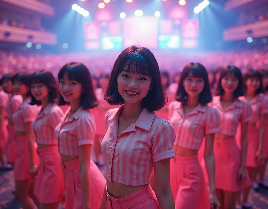 [Japanese Clone girls=Myself], [Perfect Clone girls Raw Photography Art], [16K, Highest quality, Ultra-high resolution], (((Unrealistic, Unprecedented sight, (((A World of Myself Proliferation, Ultra-realistic)))))), (Japanese, woman, 22-year-old, Saito-Asuka), ((Small face, Brown and black hair, Short Hair)), ((Very beautiful detailed girls, Accurate body structure, Very detailed and perfect super busty body)), ((amazing super big tits, Large, swelling breasts)), (Dark Eyes, Mature face, Cute Smile, A gentle gaze), (Happy laughter), [[(((((Very detailed, 1girl-1,000,000,000,000,000,000,000,000,000,000,000,000,000cloning girls))))), (((((A very detailed and precise description of the doppelganger, Perfectly the same girl, The exact same smile, Perfect same hair, Perfect same clothes, Exactly the same height, Perfect same super busty))))), (((((Myself only))))), (((Very detailed,№１group, on stage, アイドルgroup, Nogizaka46's stage costumes, 30,000Myself))), (((Very detailed,№２group, Audience seats, Pale pink camisole, 150,000,000Myself)))]], (((Perfect description, Smiling face, hug, wave hands, Matching poses, Matching dance))), (((Very detailed, Super crowded in a different dimension, Abnormal crowding, Super crowded))), (Large Concert Hall, Spotlight, Live Stage Lighting), (((Wide field of view, Very detailed and clear hyper-perspective drawing)))),top view