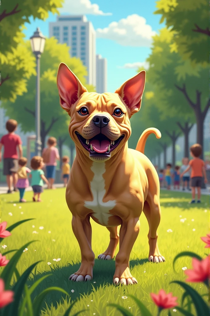 Cruce de pitbull bully con bulldog frances de color amarillo