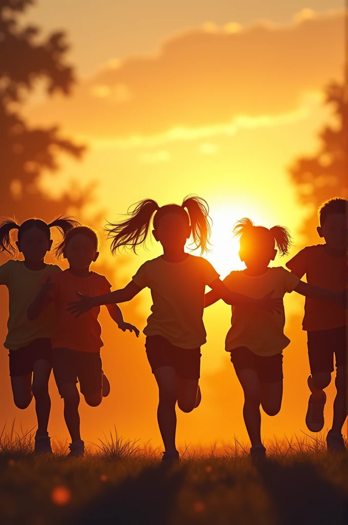silhouette of children running png