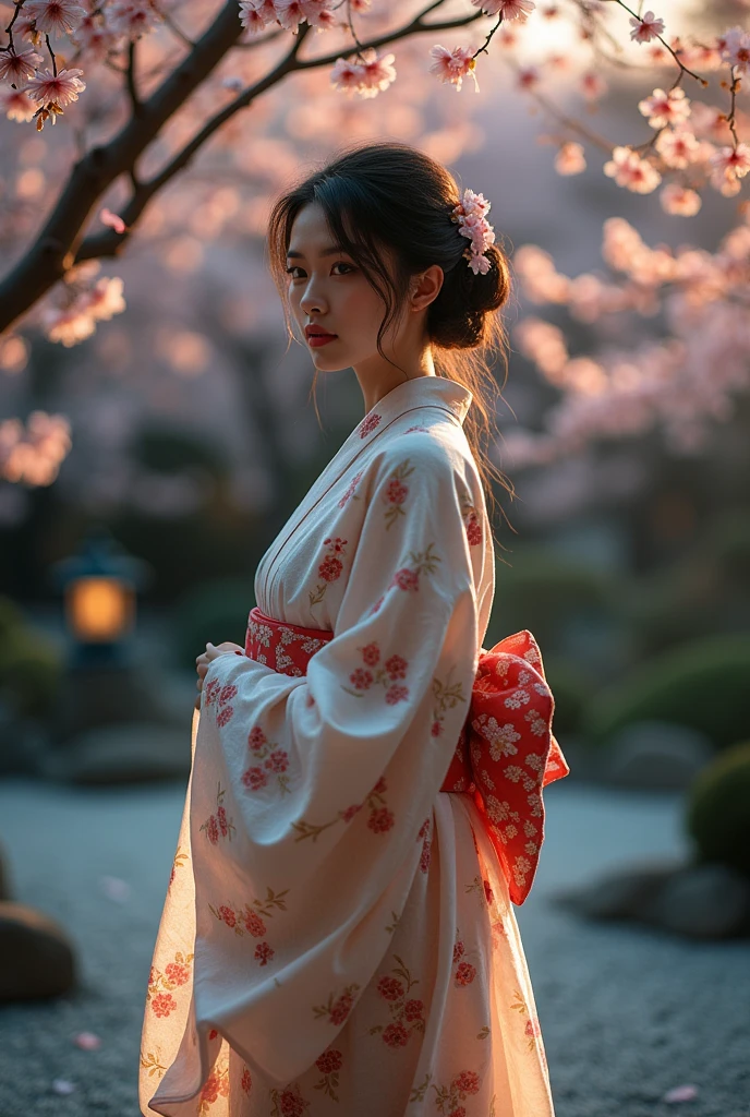 Japanese-style woman hiding her eyes with a cloth