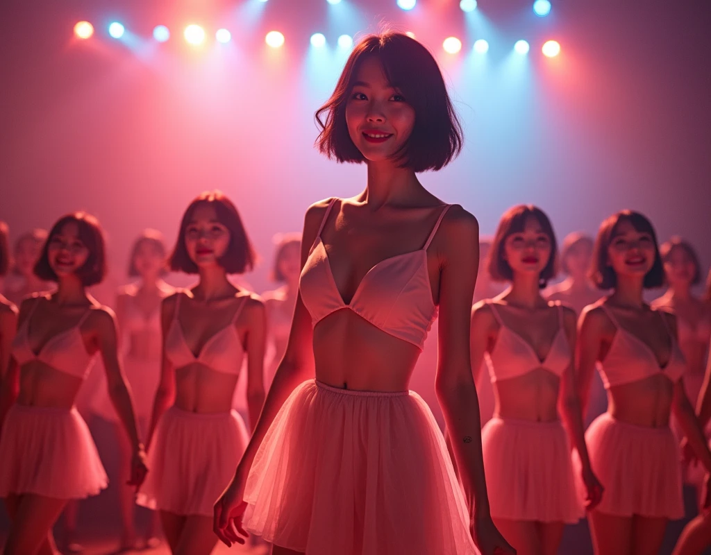 [Japanese Clone girls=Myself], [Perfect Clone girls Raw Photography Art], [16K, Highest quality, Ultra-high resolution], (((Unrealistic, Unprecedented sight, (((A World of Myself Proliferation, Ultra-realistic)))))), (Japanese, woman, 22-year-old, Saito-Asuka), ((Small face, Brown and black hair, Short Hair)), ((Very beautiful detailed girls, Accurate body structure, Very detailed and perfect super busty body)), ((amazing super big tits, Large, swelling breasts)), (Dark Eyes, Mature face, Cute Smile, A gentle gaze), (Happy laughter), [[(((((Very detailed, 1girl-1,000,000,000,000,000,000,000,000,000,000,000,000,000cloning girls))))), (((((A very detailed and precise description of the doppelganger, Perfectly the same girl, The exact same smile, Perfect same hair, Perfect same clothes, Exactly the same height, Perfect same super busty))))), (((((Myself only))))), (((Very detailed,№１group, on stage, アイドルgroup, Nogizaka46's stage costumes, 30,000Myself))), (((Very detailed,№２group, Audience seats, Pale pink camisole, 150,000,000Myself)))]], (((Perfect description, Smiling face, hug, wave hands, Matching poses, Matching dance))), (((Very detailed, Super crowded in a different dimension, Abnormal crowding, Super crowded))), (Large Concert Hall, Spotlight, Live Stage Lighting), (((Wide field of view, Very detailed and clear hyper-perspective drawing)))),top view, groupアイドル的集合写真