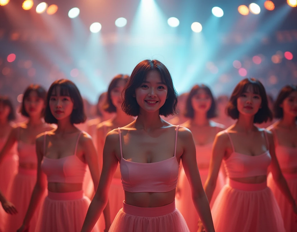[Japanese Clone girls=Myself], [Perfect Clone girls Raw Photography Art], [16K, Highest quality, Ultra-high resolution], (((Unrealistic, Unprecedented sight, (((A World of Myself Proliferation, Ultra-realistic)))))), (Japanese, woman, 22-year-old, Saito-Asuka), ((Small face, Brown and black hair, Short Hair)), ((Very beautiful detailed girls, Accurate body structure, Very detailed and perfect super busty body)), ((amazing super big tits, Large, swelling breasts)), (Dark Eyes, Mature face, Cute Smile, A gentle gaze), (Happy laughter), [[(((((Very detailed, 1girl-1,000,000,000,000,000,000,000,000,000,000,000,000,000cloning girls))))), (((((A very detailed and precise description of the doppelganger, Perfectly the same girl, The exact same smile, Perfect same hair, Perfect same clothes, Exactly the same height, Perfect same super busty))))), (((((Myself only))))), (((Very detailed,№１group, on stage, アイドルgroup, Nogizaka46's stage costumes, 30,000Myself))), (((Very detailed,№２group, Audience seats, Pale pink camisole, 150,000,000Myself)))]], (((Perfect description, Smiling face, hug, wave hands, Matching poses, Matching dance))), (((Very detailed, Super crowded in a different dimension, Abnormal crowding, Super crowded))), (Large Concert Hall, Spotlight, Live Stage Lighting), (((Wide field of view, Very detailed and clear hyper-perspective drawing)))),top view, groupアイドル的集合写真