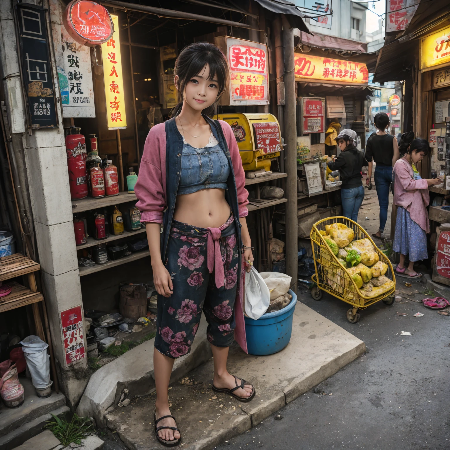 
((masterpiece、Highest quality))、Beautiful girls gather.、Three girls in summer clothes、(Showa Retro:1.2)、(Detailed and cute face:1.3)、(Poor conditions、Poor Street、Dim and unsanitary、Standing Bar、みんなで楽しくdiet、Crumbling underground shopping mall)、屋台のdiet店、stage、sewage、Dirty shop、street vendors、Unsanitary and abandoned city、smile、diet、Poor person々