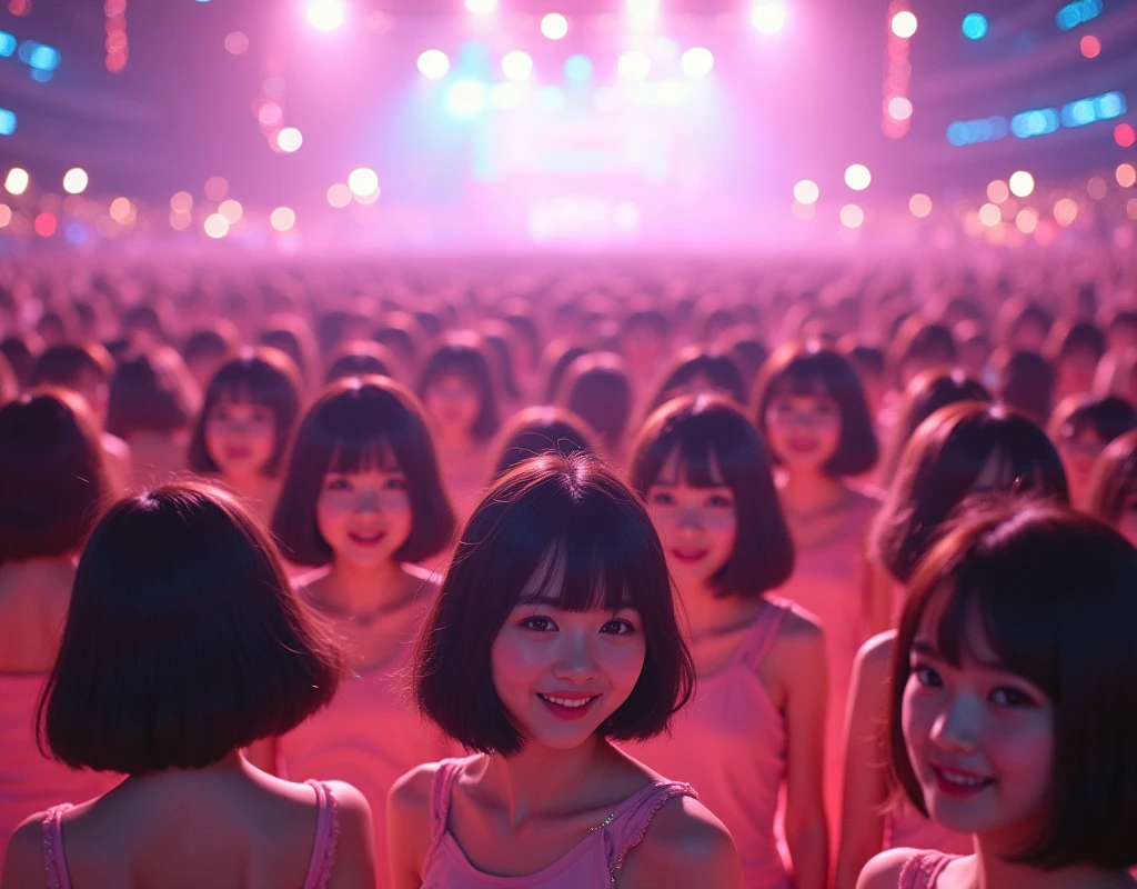 [Japanese Clone girls=Myself], [Perfect Clone girls Raw Photography Art], [16K, Highest quality, Ultra-high resolution], (((Unrealistic, Unprecedented sight, (((A World of Myself Proliferation, Ultra-realistic)))))), (Japanese, woman, 22-year-old, Saito-Asuka), ((Small face, Brown and black hair, Short Hair)), ((Very beautiful detailed girls, Accurate body structure, Very detailed and perfect super busty body)), ((amazing super big tits, Large, swelling breasts)), (Dark Eyes, Mature face, Cute Smile, A gentle gaze), (Happy laughter), [[(((((Very detailed, 1girl-1,000,000,000,000,000,000,000,000,000,000,000,000,000cloning girls))))), (((((A very detailed and precise description of the doppelganger, Perfectly the same girl, The exact same smile, Perfect same hair, Perfect same clothes, Exactly the same height, Perfect same super busty))))), (((((Myself only))))), (((Very detailed,№１group, on stage, アイドルgroup, Nogizaka46's stage costumes, 30,000Myself))), (((Very detailed,№２group, Audience seats, Pale pink camisole, 150,000,000Myself)))]], (((Perfect description, Smiling face, hug, wave hands, Matching poses, Matching dance))), (((Very detailed, Super crowded in a different dimension, Abnormal crowding, Super crowded))), (Large Concert Hall, Spotlight, Live Stage Lighting), (((Wide field of view, Very detailed and clear hyper-perspective drawing)))),top view, groupアイドル的集合写真