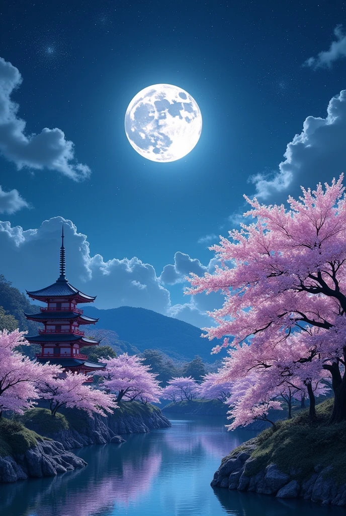 full moon　Night Sky　beautiful　Japan　