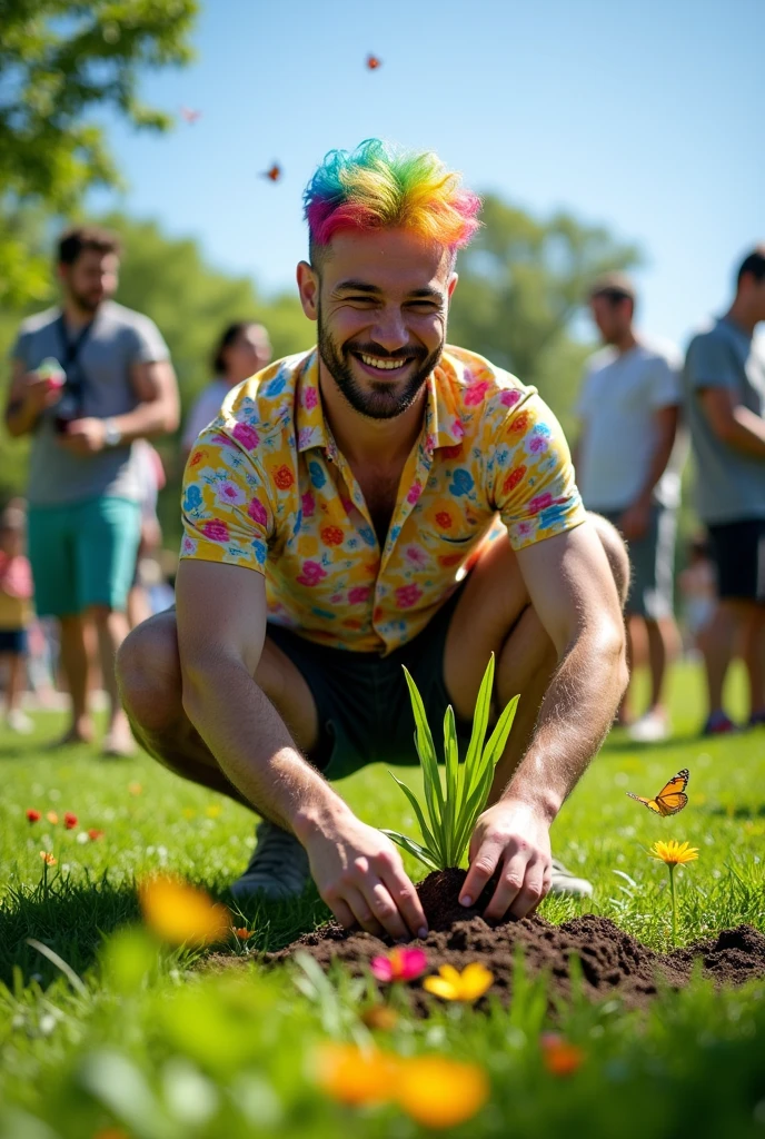 LGBT man taking care of the environment 
