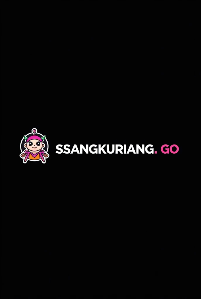 A highly detailed, futuristic, flat logo with a villager mascot, the text "SSSANGKURIANG.GO" in the middle, on a black background